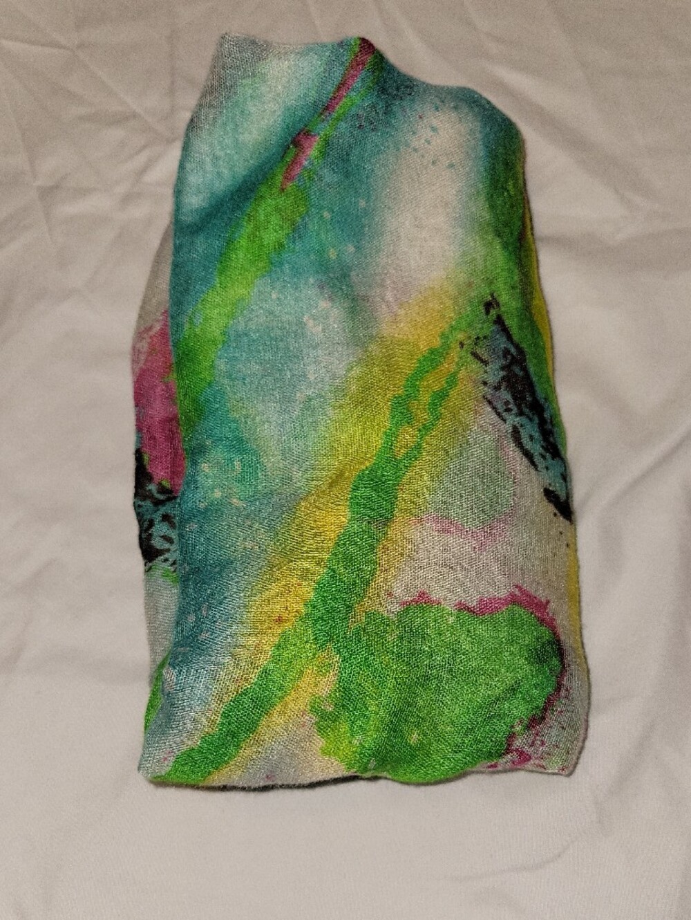 Lightweight Green & Blue Watercolor Print Infinity Scarf - Women's Accessory - Picture 7 of 7